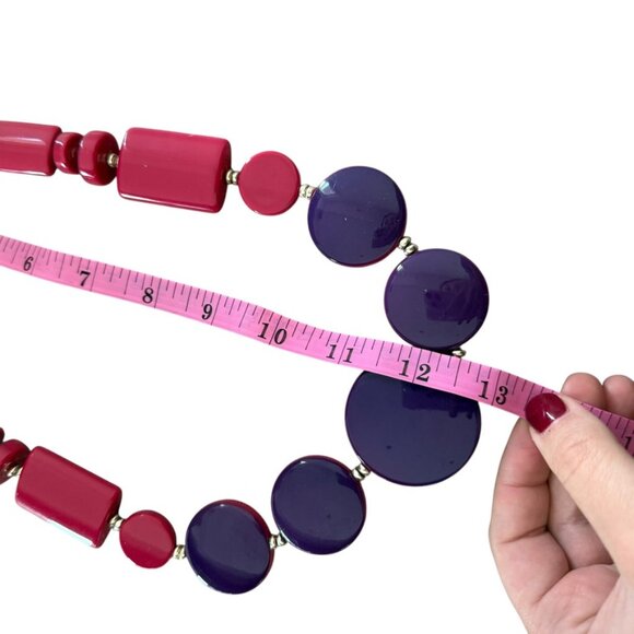 VTG COLDWATER CREEK LUCITE NECKLACE RETRO PINK PURPLE CIRCLES THICK DISCS 1990S - Picture 2 of 6